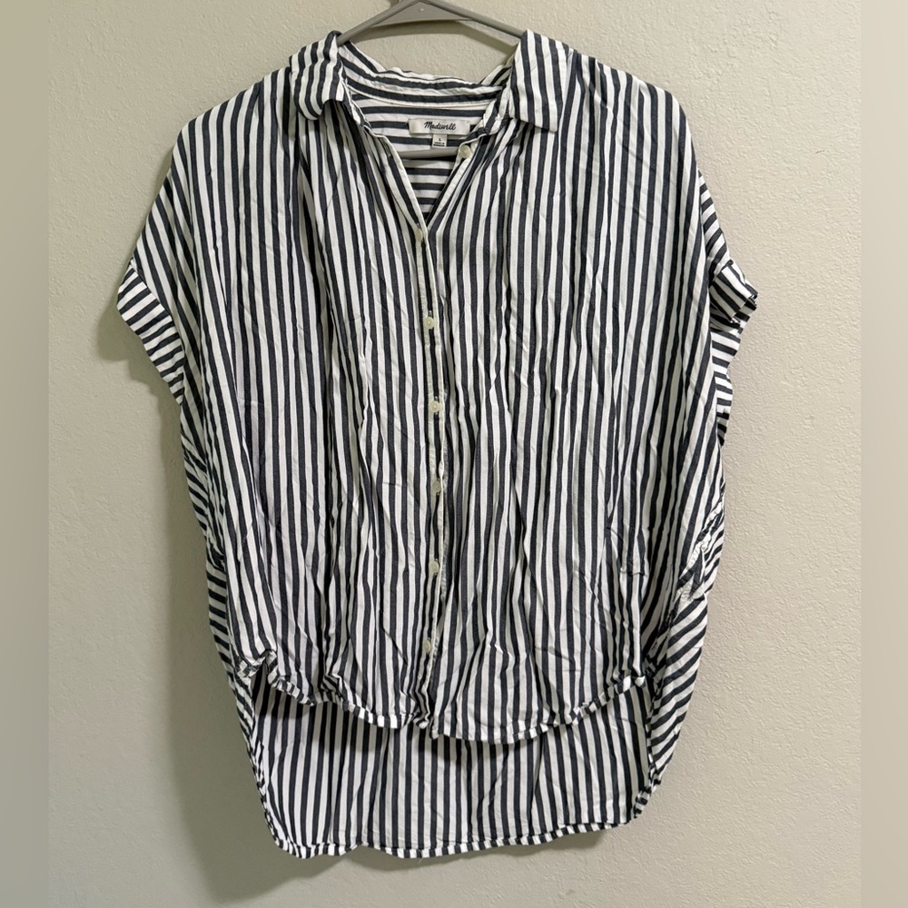 Madewell Striped Short Sleeve Button Front Blouse Women’s Size L